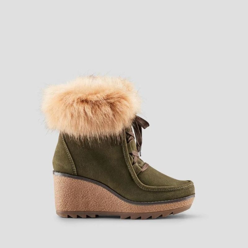 Women's Cougar Pasha Suede Wedge Waterproof Winter Boot-Olive