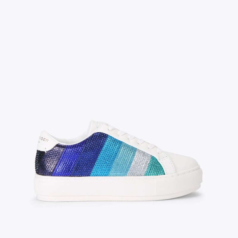 Kurt Geiger Women's Laney Stripe Crystal Sneaker - Blue Pale Combination | Canada Outlet