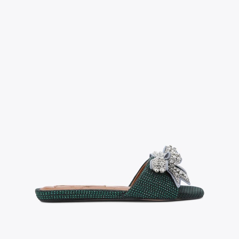 Kurt Geiger Women's Kensington Bow Flat Sandal - Dark Green | Canada Outlet