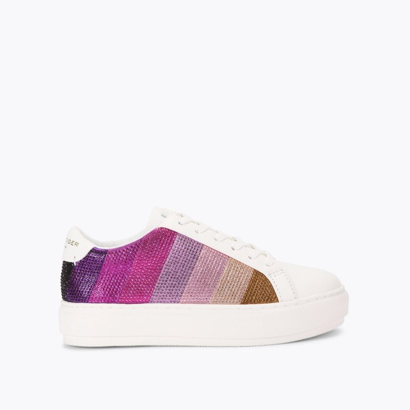 Kurt Geiger Women's Laney Stripe Crystal Sneaker - Pink Combination | Canada Outlet