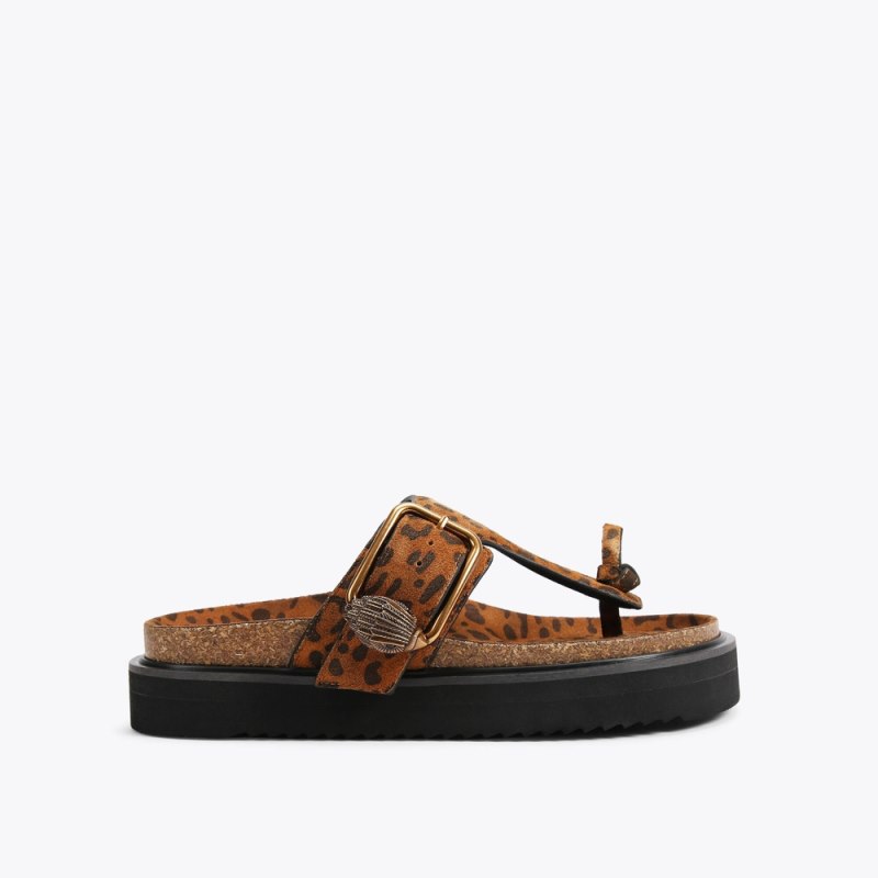 Kurt Geiger Women's Eagle Buckle T-bar Slides - Mid Brown | Canada Outlet