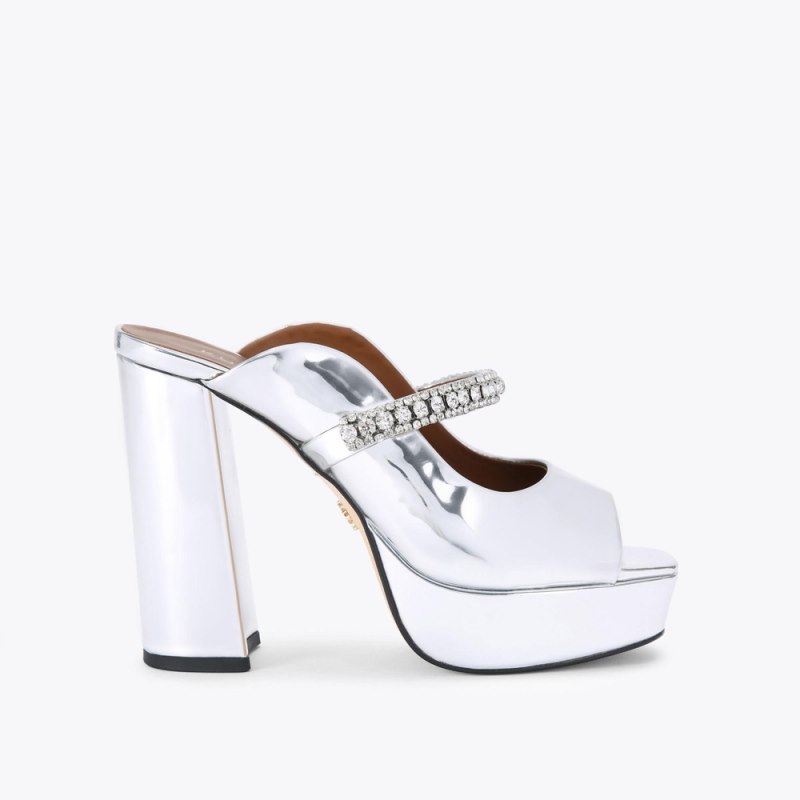Kurt Geiger Women's Duke Platform Peep Toe - Silver | Canada Outlet