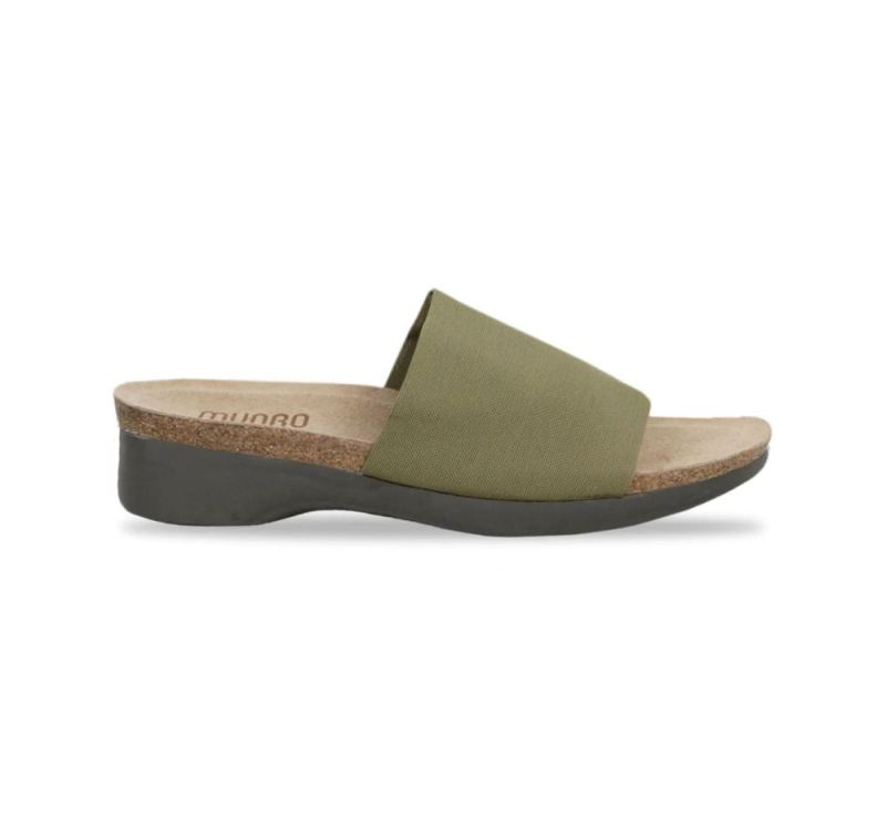 Munro Sandals | Women's Casita-Olive Green Stretch Fabric | Quick Ship!