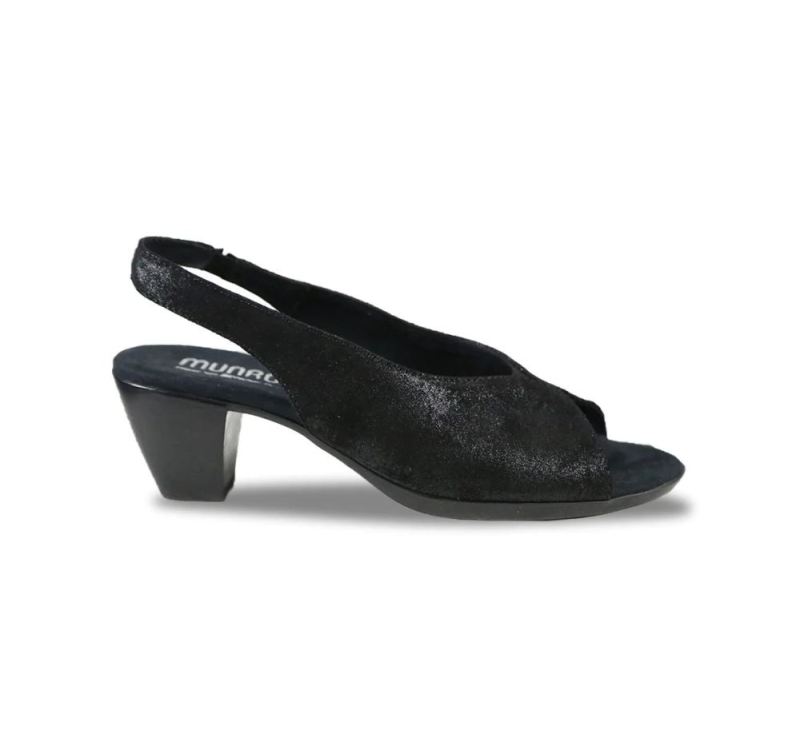 Munro Sandals | Women's Rochelle-Black Metallic Leather | Quick Ship!