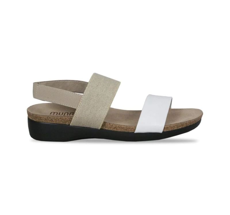 Munro Sandals | Women's Pisces-White Kid/Natural Fabric | Quick Ship!