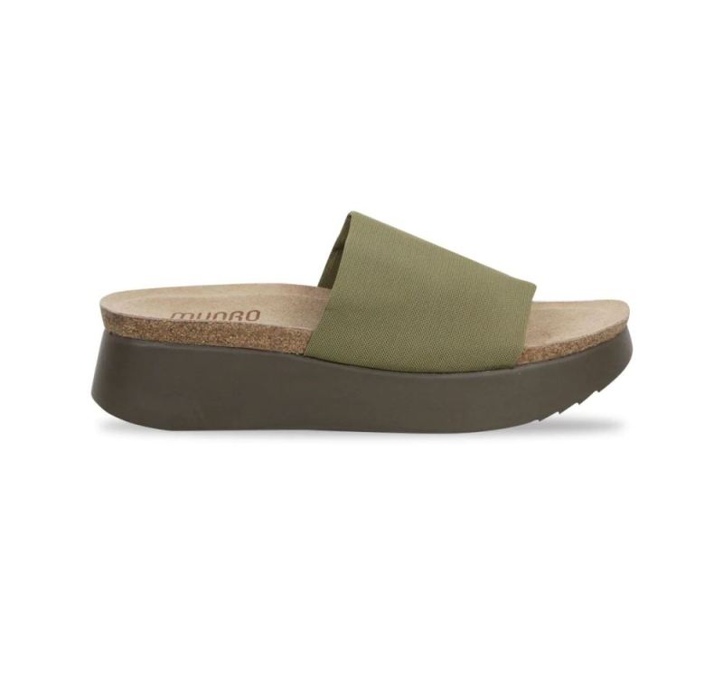 Munro Sandals | Women's Nalia-Olive Green Stretch Fabric | Quick Ship!