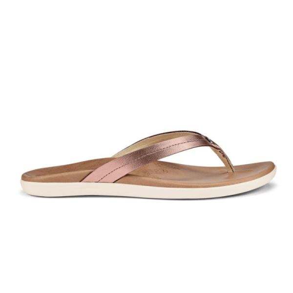 Olukai | Honu Women's Leather Flip Flops - Pink Copper / Sahara