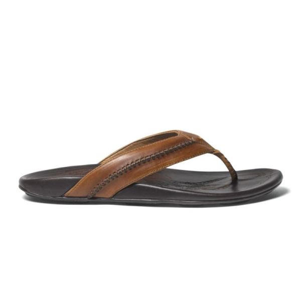 Olukai | Mea Ola Men's Leather Sandals - Tan / Dark Java