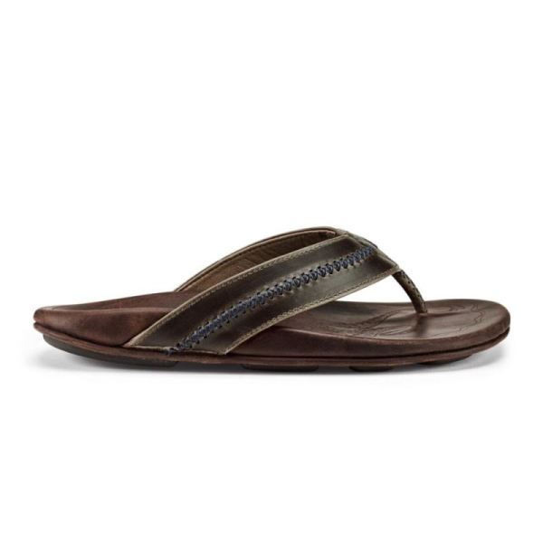 Olukai | Mea Ola Men's Leather Sandals - Dark Shadow / Mustang