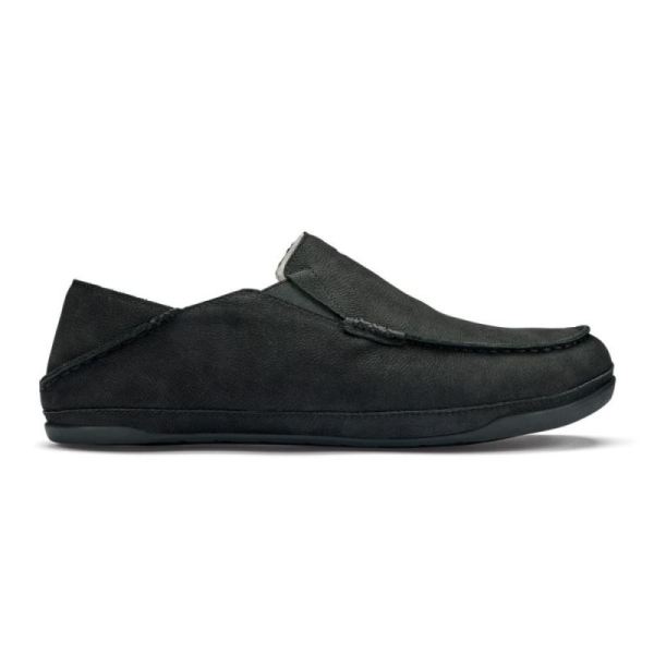 Olukai | Kipuka Hulu Men's Leather Slippers - Black