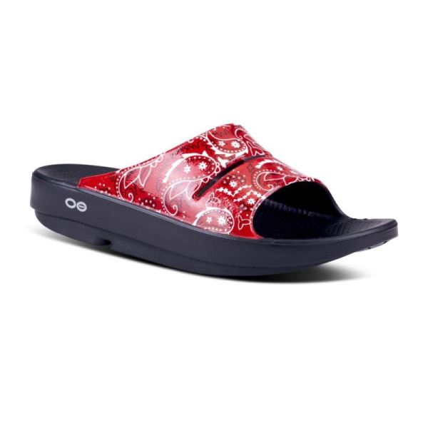 Oofos Shoes Women's OOahh Luxe Slide Sandal - Red Bandana