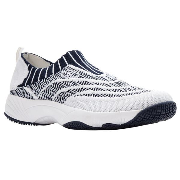 Propet | Women's Wash N Wear Slip-On Knit-White/Navy | Quick Ship! | Canada Outlet
