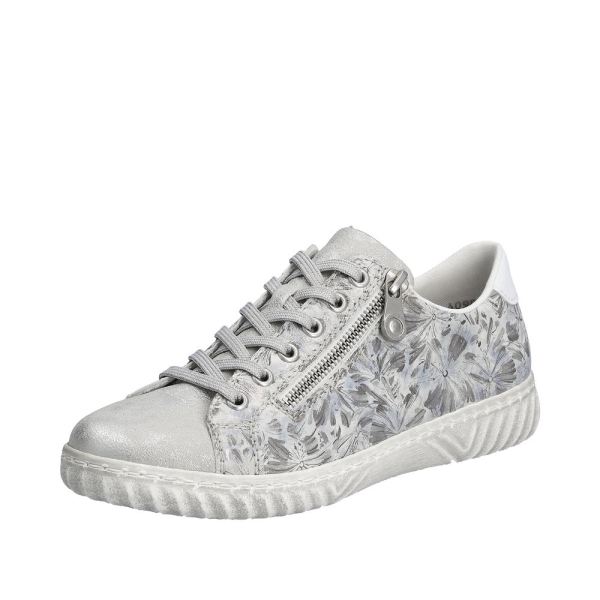 Rieker Quick Ship Women's shoes | Style N0900 Athletic Lace-up with zip - Silver\/Platinum