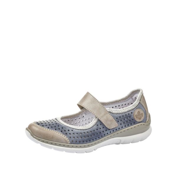 Rieker Quick Ship Women's shoes | Style L32B5 Casual Ballerina with Strap - Blue Combination