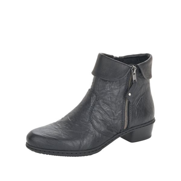 Rieker Quick Ship Leather Women's short boots| Y07A8 Ankle Boots - Black