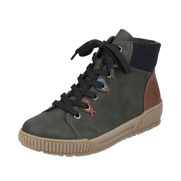Rieker Quick Ship Synthetic Material Women's short boots| N0711 Ankle Boots - Green Combination
