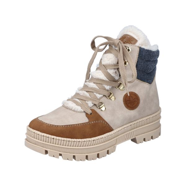 Rieker Quick Ship Synthetic Material Women's short boots| Z1810 Ankle Boots - Beige Combination