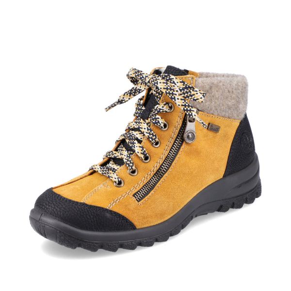 Rieker Quick Ship Suede leather Women's short boots| L7132 Ankle Boots - Yellow Combination