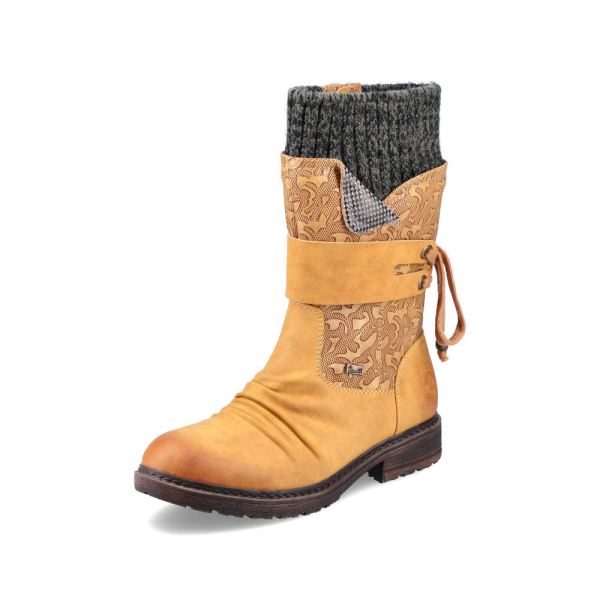 Rieker Quick Ship Synthetic leather Women's Mid height boots| 94783 Mid-height Boots - Yellow Combination