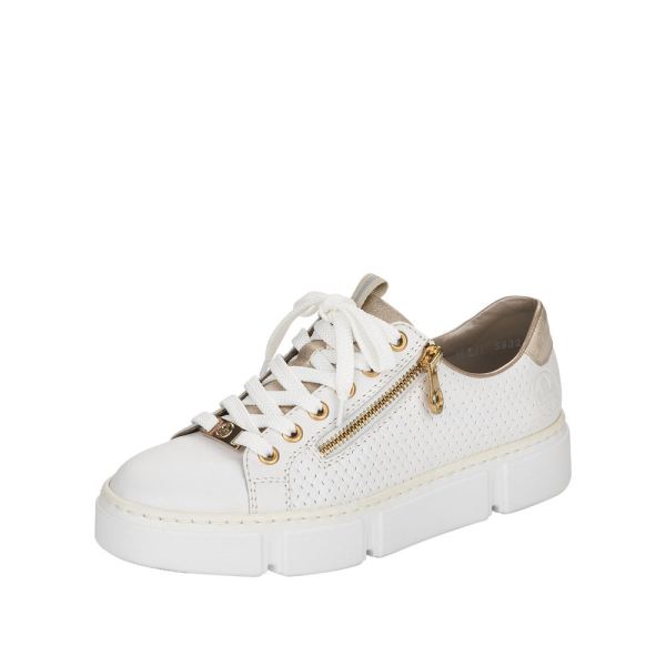 Rieker Quick Ship Women's shoes | Style N5932 Athletic Lace-up with zip - White