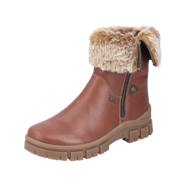 Rieker Quick Ship Synthetic Material Women's short boots| Z1082 Ankle BootsFiber Grip - Brown