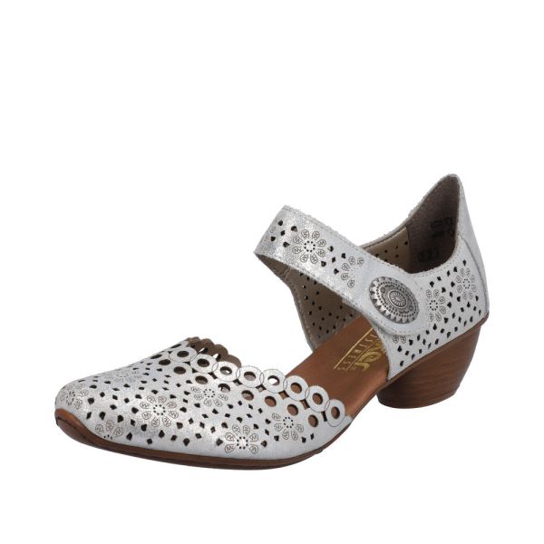 Rieker Quick Ship Women's shoes | Style 43753 Dress Open Shank - Silver\/Platinum