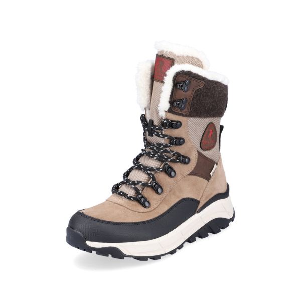 Rieker Quick Ship EVOLUTION Suede Leather Women's Mid Height Boots | W0066 Mid-height Boots - Fiber Grip - Beige Combination