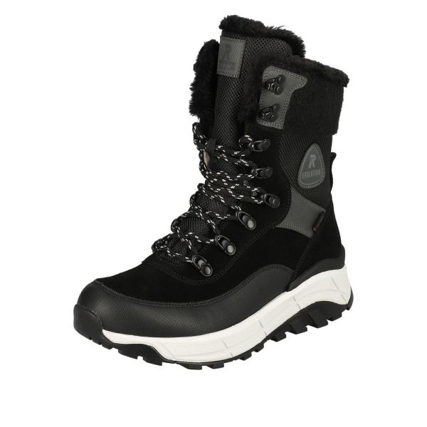 Rieker Quick Ship EVOLUTION Suede Leather Women's Mid Height Boots | W0066 Mid-height Boots - Fiber Grip - Black Combination