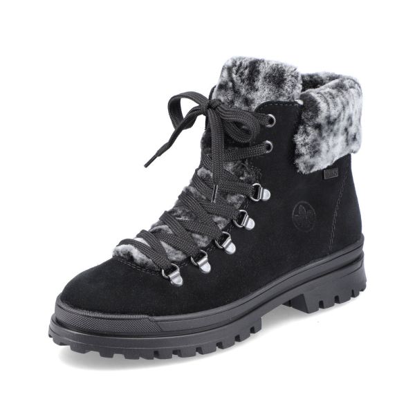 Rieker Quick Ship Suede leather Women's Short Boots | Z5420 Ankle Boots Flip Grip - Black