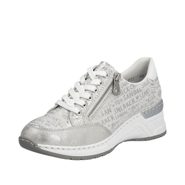 Rieker Quick Ship Women's shoes | Style N4316 Athletic Lace-up with zip - Beige Combination