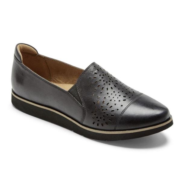 ROCKPORT WOMEN'S COBB HILL LACI TWIN-GORE SLIP-ON-BLACK LEATHER