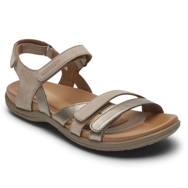ROCKPORT WOMEN'S COBB HILL RUBEY 3-STRAP SANDAL-TAUPE