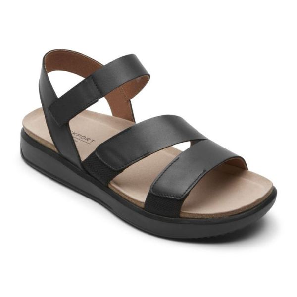 ROCKPORT WOMEN'S KELLS BAY 3-STRAP SANDAL-BLACK