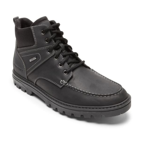 ROCKPORT MEN'S WEATHER READY MOC TOE BOOT-WATERPROOF-BLACK LEATHER/SUEDE