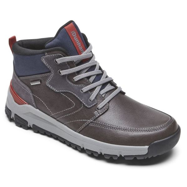 ROCKPORT MEN'S GLASTONBURY MID-BOOT-WATERPROOF-STEEL GREY LEATHER/SUEDE