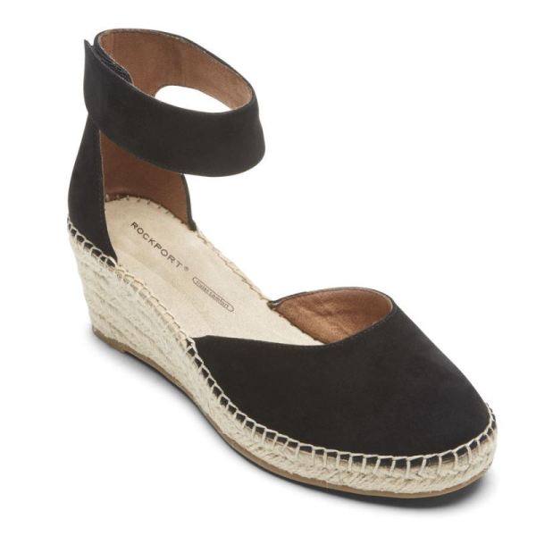 ROCKPORT WOMEN'S MARAH ANKLE STRAP WEDGE SANDAL-Black