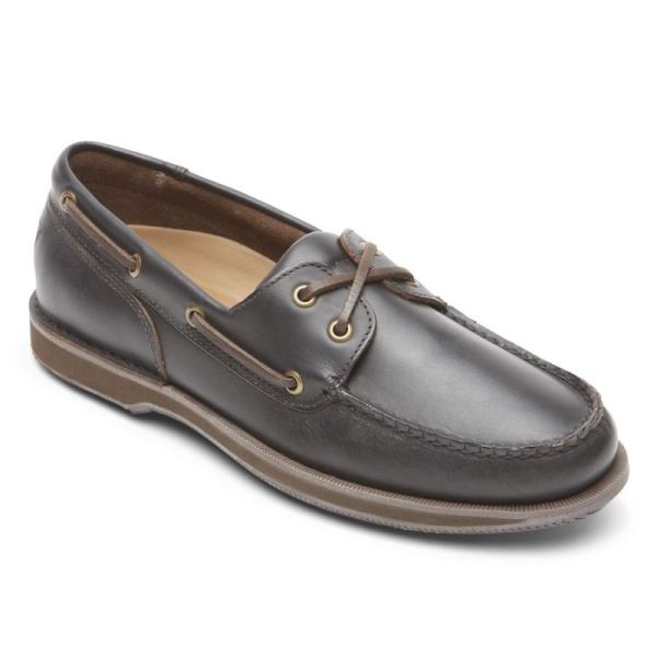 ROCKPORT MEN'S PERTH BOAT SHOE-DARK BROWN PULL UP