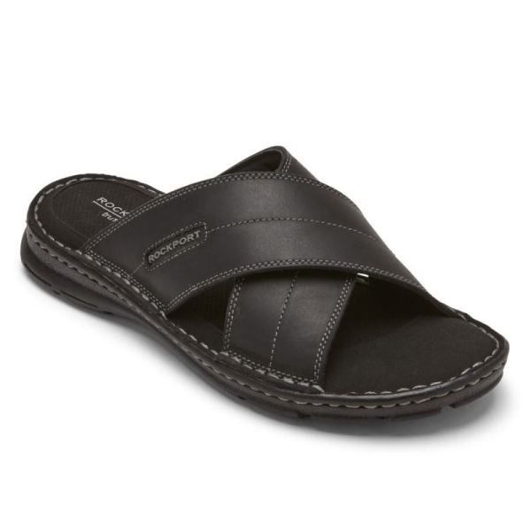 ROCKPORT DARWYN CROSS BAND SLIDE SANDAL-BLACK LEATHER II