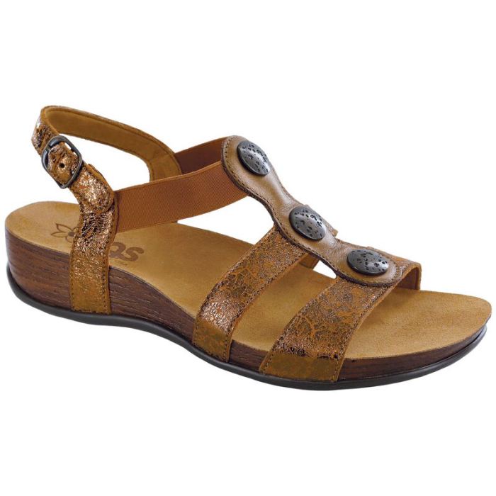 SAS Women's Clover T-Strap Sandal-Crackle Bronze