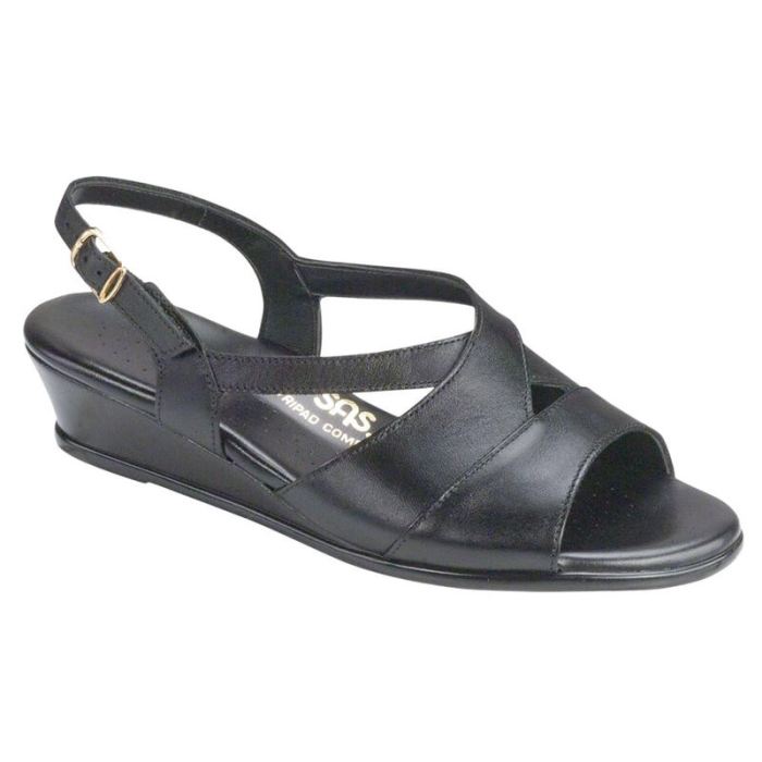 SAS Women's Caress Cross Strap Wedge Sandal-Black