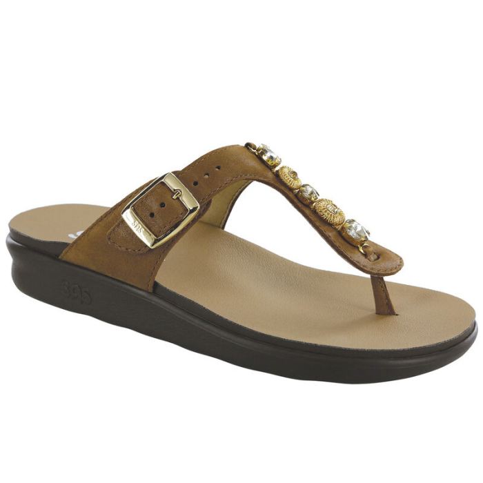 SAS Women's Dazzle T-Strap Slide Sandal-Brown Gold