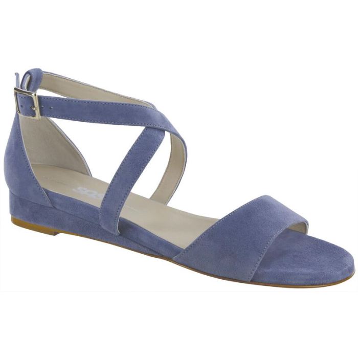 SAS Women's Simone Cross Strap Wedge Sandal-Sky Blue Suede