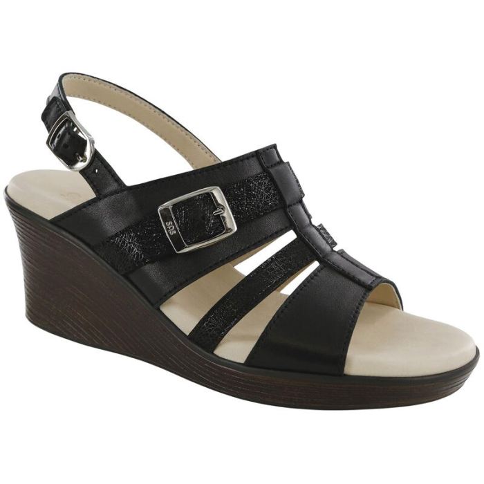 SAS Women's Layla T-Strap Wedge Sandal-Black / Web