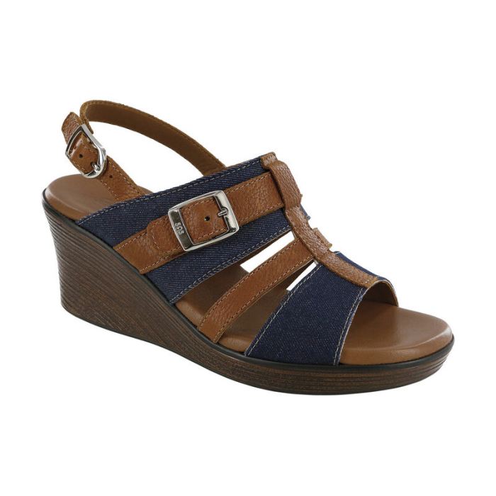 SAS Women's Layla T-Strap Wedge Sandal-Blue Jean