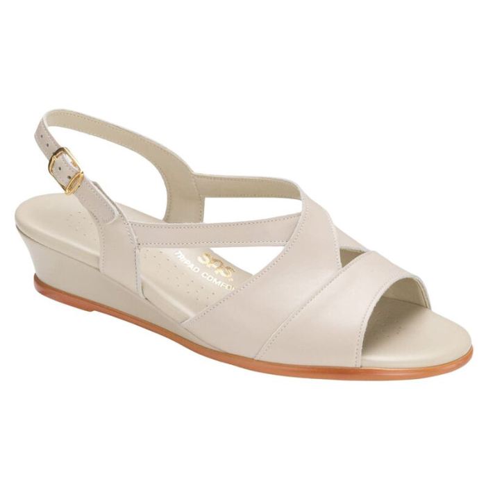 SAS Women's Caress Cross Strap Wedge Sandal-Bone