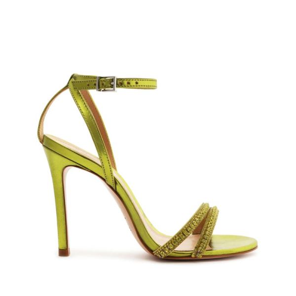 Schutz | Gaga Metallic Nappa Sandal-Green Yellow
