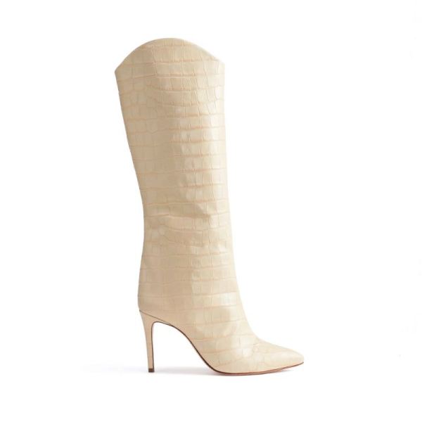 Schutz | Maryana Tall Boot in Crocodile Effect Leather -Eggshell