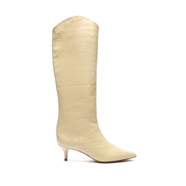 Schutz | Maryana Lo Crocodile-Embossed Leather Boot-Almond Buff
