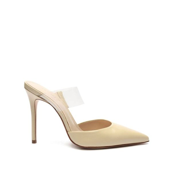 Schutz | Sionne Vinyl and Leather Mule: Stilletto Heel -Eggshell