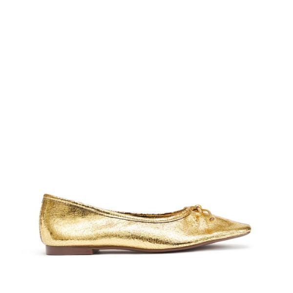 Schutz | Arissa Ballet Flat with Bow Tie Detail in Metallic -Gold
